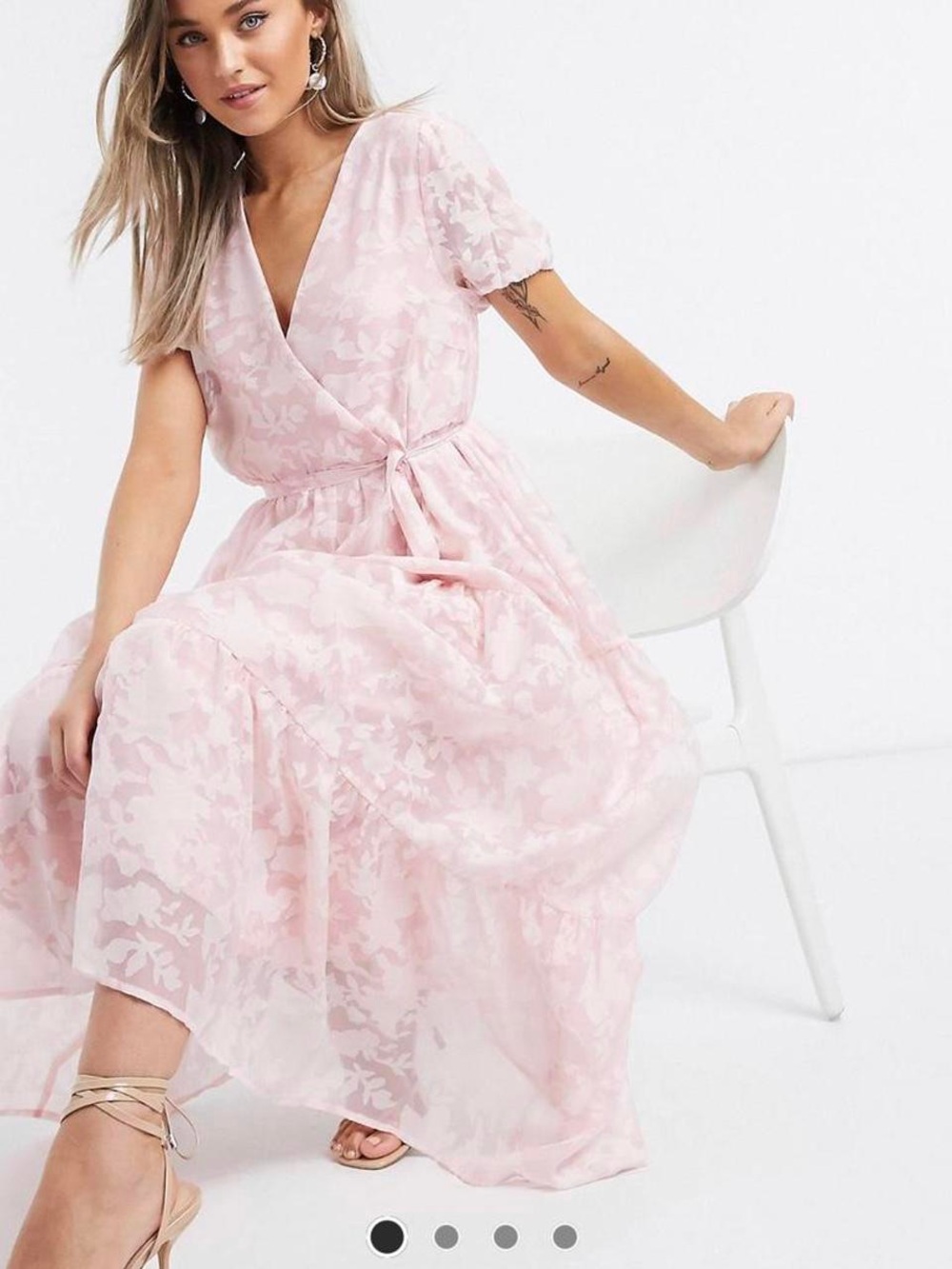 Vila Blush Pink Floral Wrap Maxi Dress